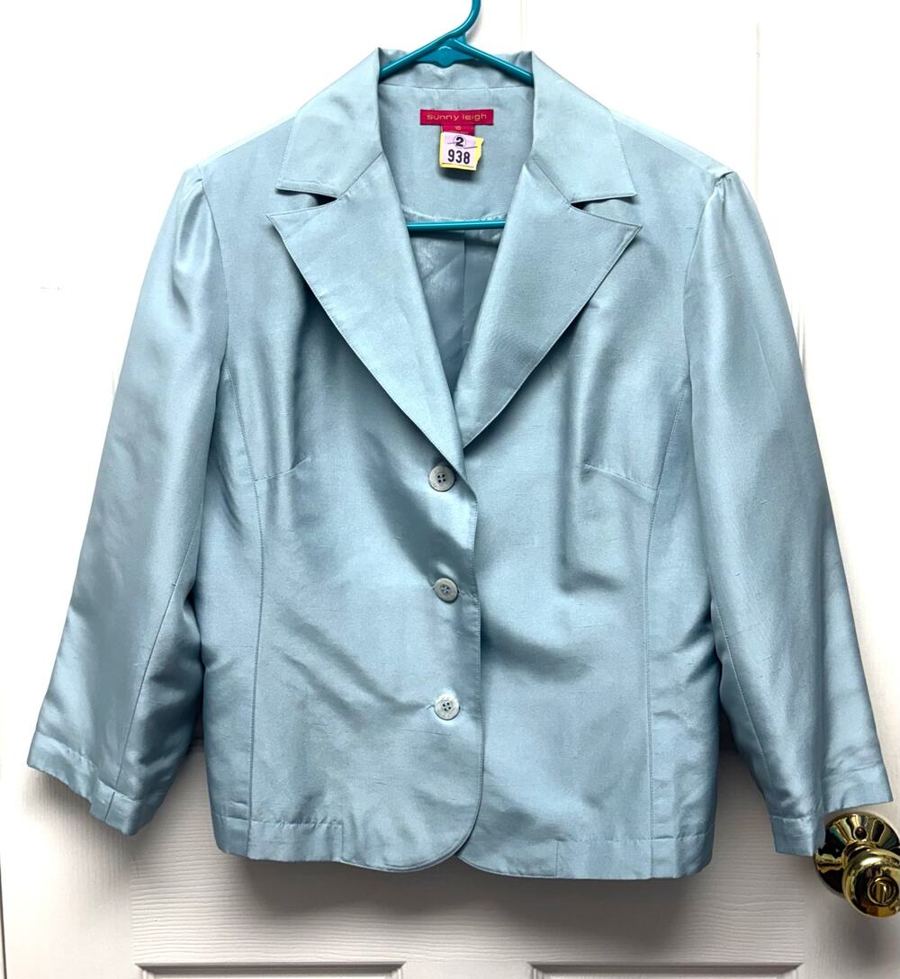 Sunny Leigh Blazer 100% Silk Size 10 Blue Shoulder Pads Vintage Jacket 90s Lined